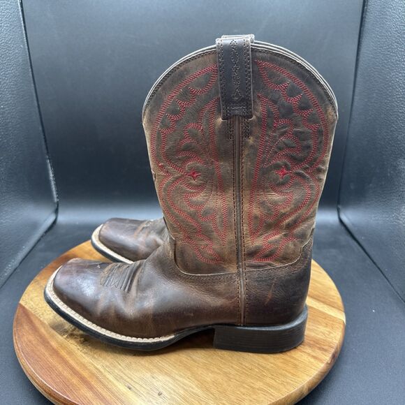 Ariat Quickdraw Square Toe Boots Youth Size 2 Leather Western Brown - Picture 1 of 8